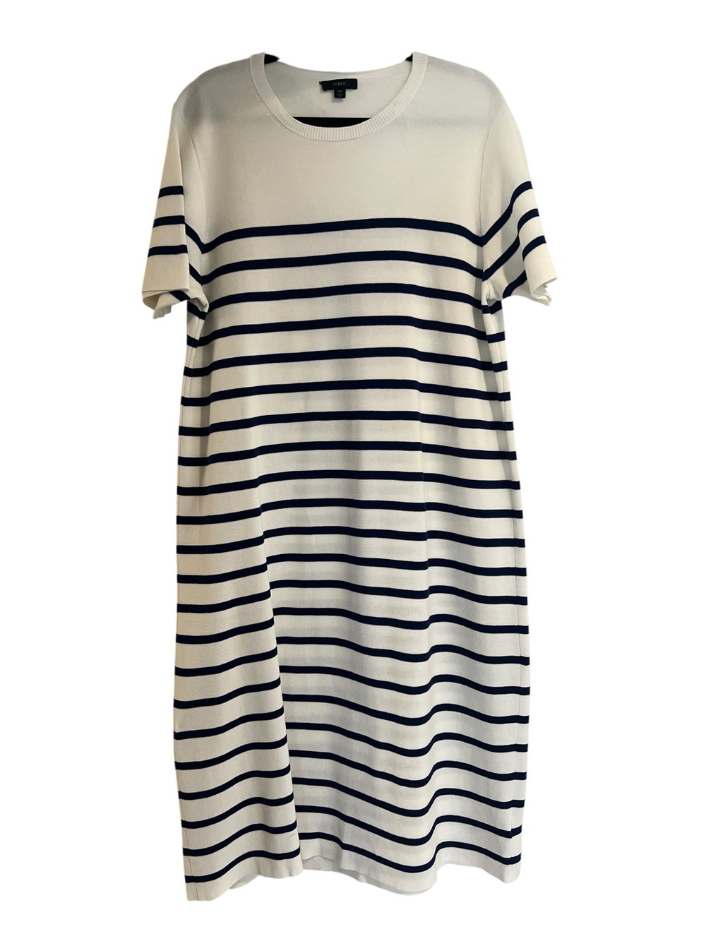 J.Crew Nautical Vacation Resort Wear Cream and Navy Striped Knit Tee Dress- 2X
